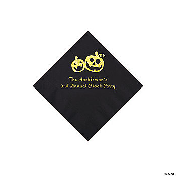 Black Pumpkin Personalized Napkins with Gold Foil - 50 Pc. Beverage | USA Decoration®