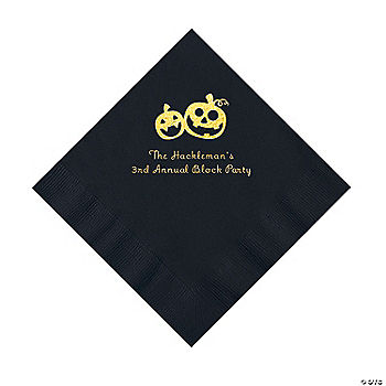 Black Pumpkin Personalized Napkins with Gold Foil – 50 Pc. Luncheon | USA Decoration®
