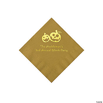 50 Piece(s): Gold Pumpkin Personalized Napkins with Gold Foil - 50 Pc. Beverage | USA Decoration®