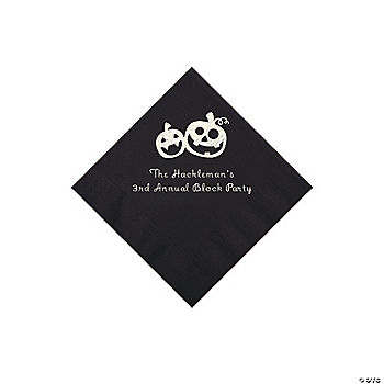 Black Pumpkin Personalized Napkins with Silver Foil - 50 Pc. Beverage | USA Decoration®