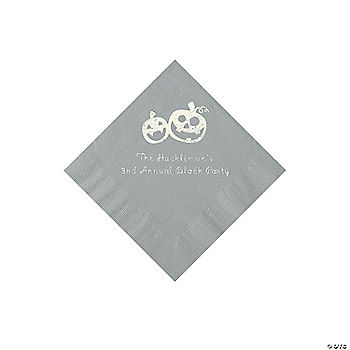 50 Piece(s): Silver Pumpkin Personalized Napkins with Silver Foil - 50 Pc. Beverage | USA Decoration®