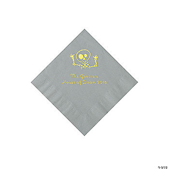 Silver Skeleton Personalized Napkins with Gold Foil - 50 Pc. Beverage | USA Decoration®