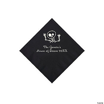 Black Skeleton Personalized Napkins with Silver Foil - 50 Pc. Beverage | USA Decoration®