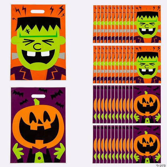 50 Piece(s): 12 1/2" x 17" Bulk 50 Pc. Halloween Character Plastic Trick-or-Treat Goody Bags | USA Decoration®