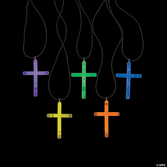 15" Bulk 50 Pc. Necklaces with 2" Cross Glow Stick Charm | USA Decoration®