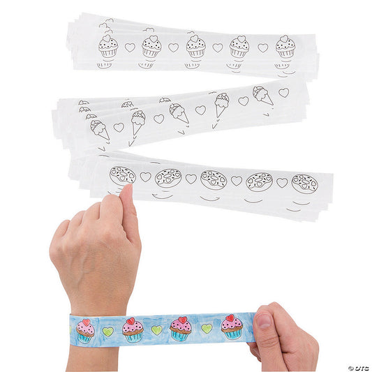Bulk 48 Pc. Color Your Own Sweet Treats Slap Bracelets | USA Decoration®