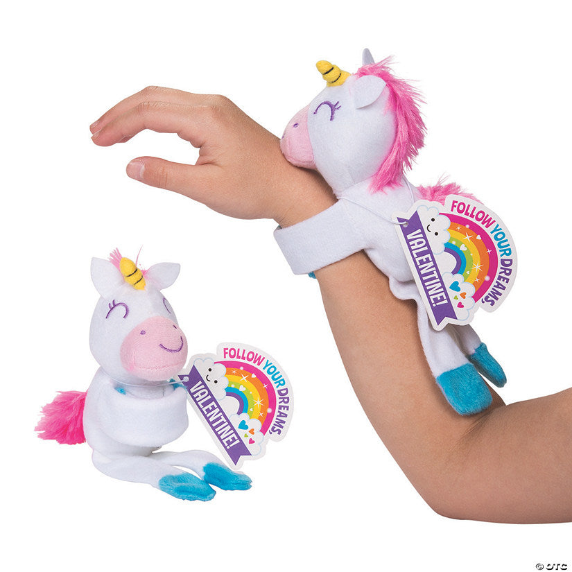 Hugging Stuffed Unicorn Slap Bracelets Valentine Exchanges with Card for 12 | USA Decoration®