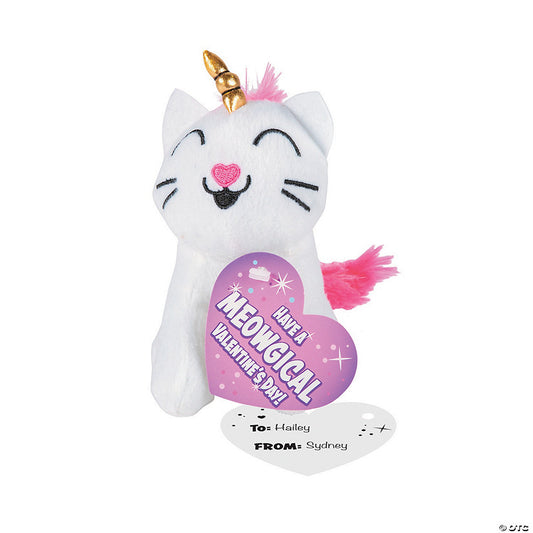 6" Stuffed White Caticorns Valentine Exchanges with Card for 12 | USA Decoration®