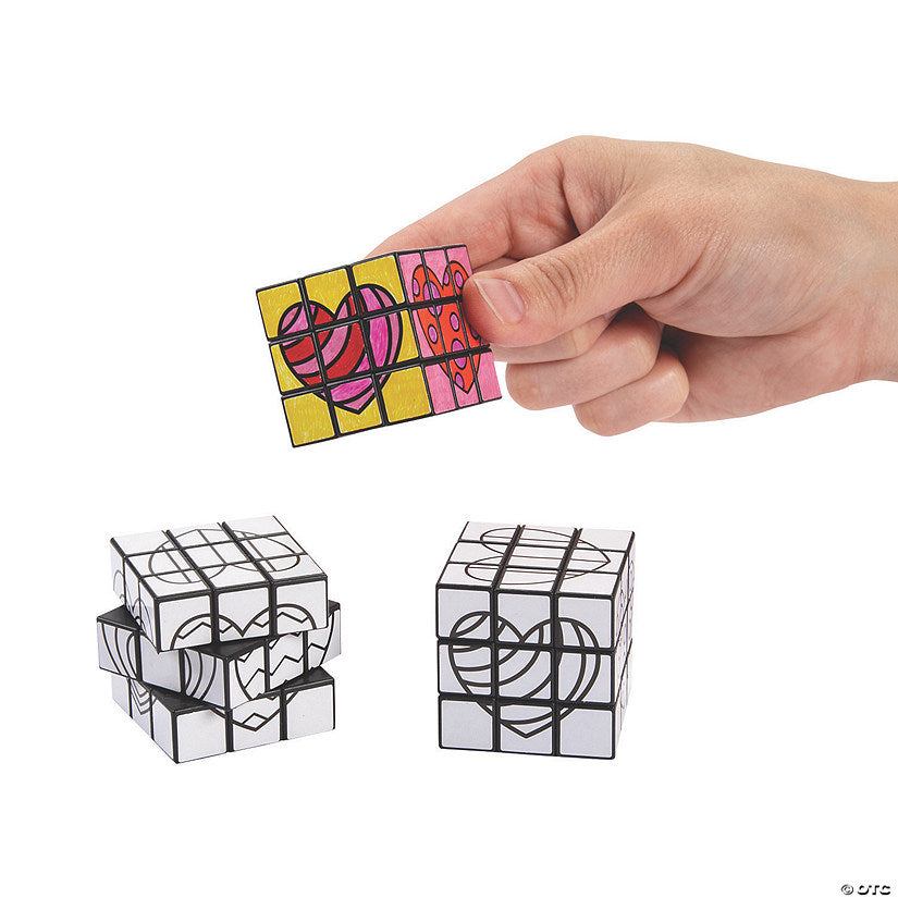 1 1/2" Color Your Own Mini Valentine's Day Puzzle Cubes - 12 Pc. | USA Decoration®