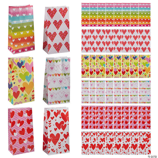 5" x 10" Bulk 144 Pc. Valentine’s Day Paper Treat Bag Assortment