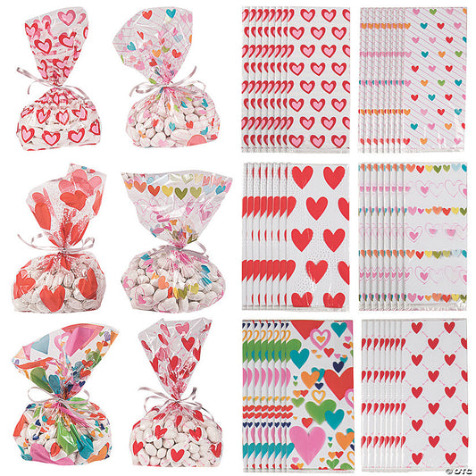 5" x 11 1/2" Bulk 144 Pc. Valentine’s Day Cellophane Bag Assortment