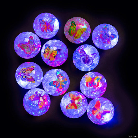 2" Mini Light-Up Glitter Butterfly Rubber Bouncy Balls - 12 Pc. | USA Decoration®