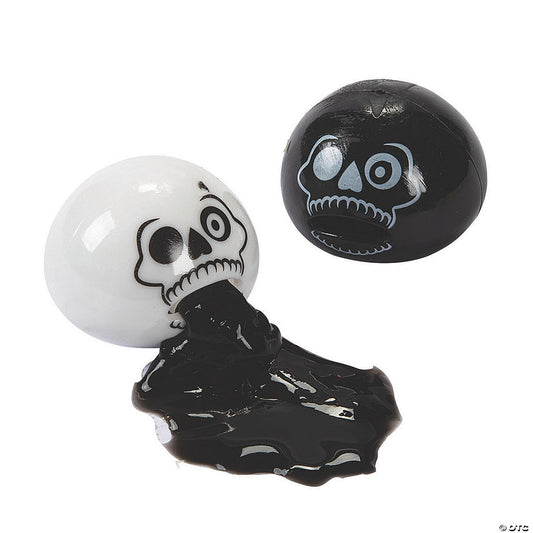 Per Dozen: 2" Halloween Skull Black & White Vinyl Slime Sucker Toys - 12 Pc. | USA Decoration®