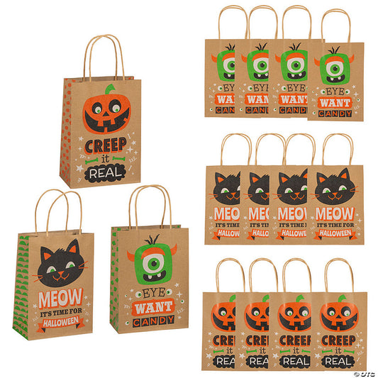 Per Dozen: 6-1/2" x 9" Medium Halloween Character Print Paper Gift Bags - 12 Pc. | USA Decoration®
