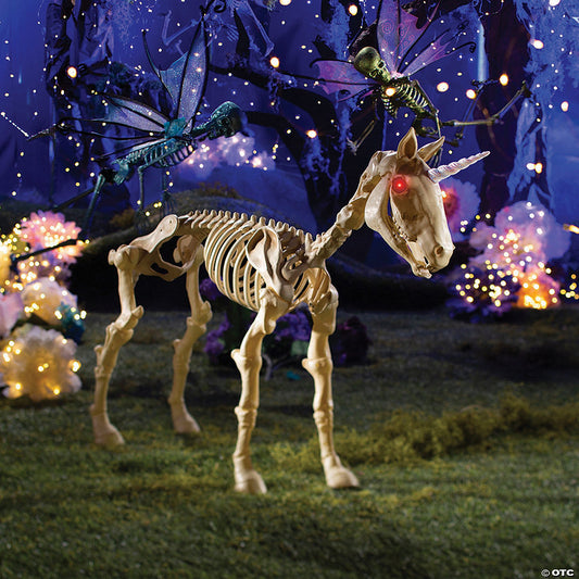 27" Unicorn Skeleton Plastic Halloween Decoration with Glowing Eyes | USA Decoration®