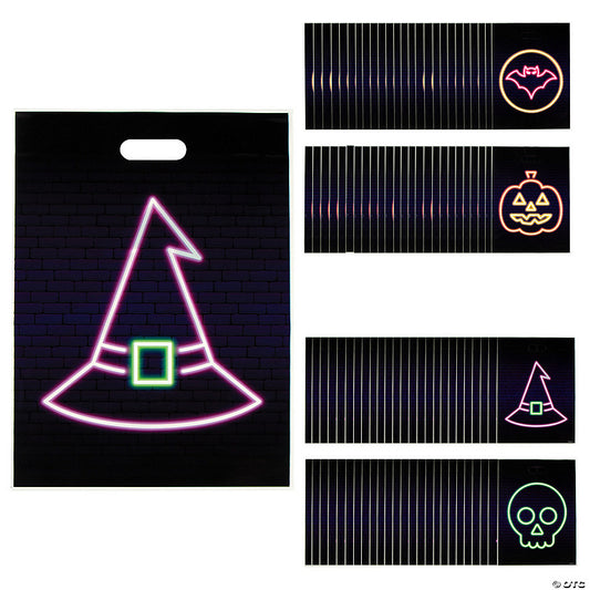 100 Piece(s): 12 1/2” x 17" Bulk 100 Pc. Neon Halloween Plastic Goody Bags | USA Decoration®