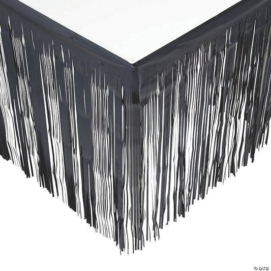 1 Piece(s): 9 ft. x 29" Black Metallic Fringe Plastic Table Skirt | USA Decoration®