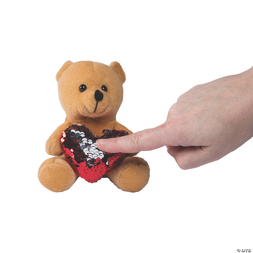 Valentine’s Day Red Reversible Sequin Heart Stuffed Bears - 12 Pc. | USA Decoration®
