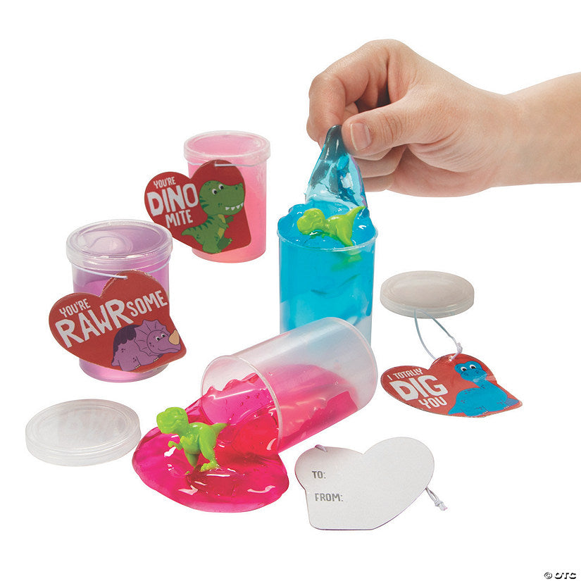 Dino-Filled Putty Valentine Exchanges with Card for 12