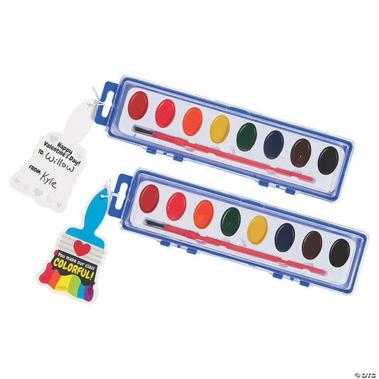 8-Color Watercolor Paint Tray Valentine’s Day Exchanges with Card for 12 | USA Decoration®