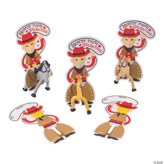 3 3/4" x 4" Horse Bendables Valentine Exchanges with Cowboy Card for 24
