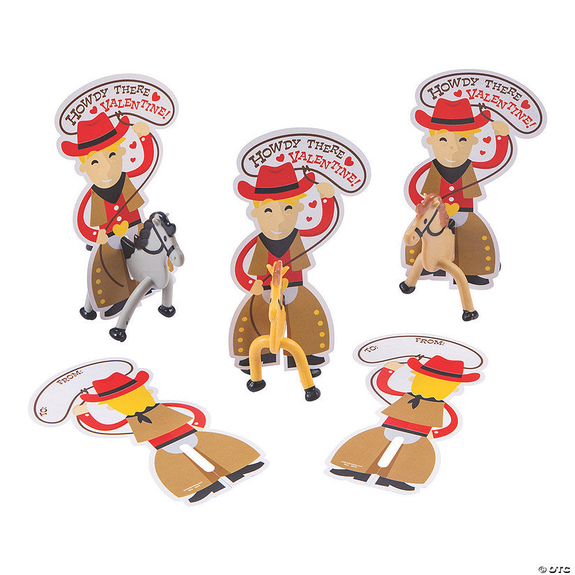 3 3/4" x 4" Horse Bendables Valentine Exchanges with Cowboy Card for 24 | USA Decoration®