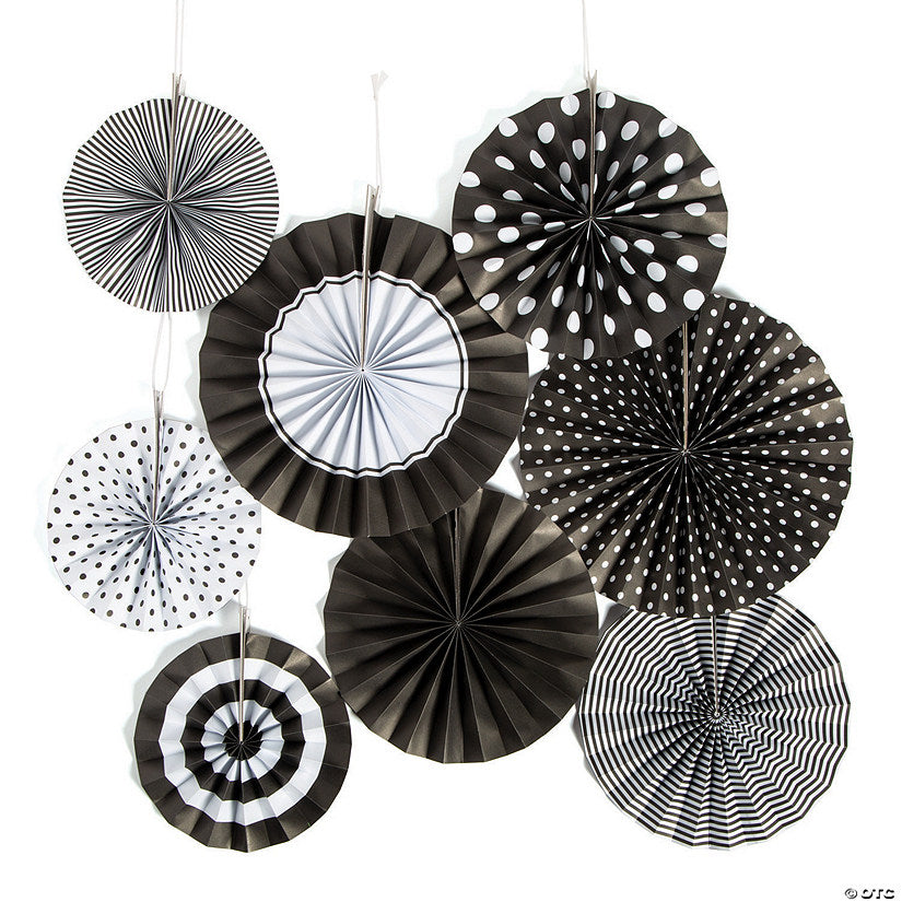 8 Piece(s): 8" - 10" Black Hanging Paper Fan Assortment - 8 Pc. | USA Decoration®