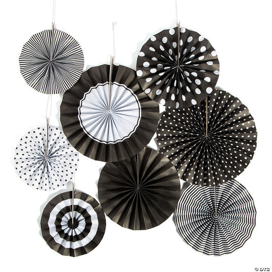 8 Piece(s): 8" - 10" Black Hanging Paper Fan Assortment - 8 Pc. | USA Decoration®