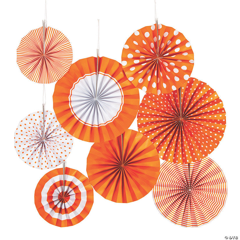 8 Piece(s): 8" - 10" Orange Hanging Paper Fan Assortment - 8 Pc. | USA Decoration®