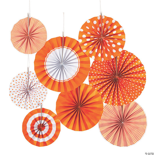 8 Piece(s): 8" - 10" Orange Hanging Paper Fan Assortment - 8 Pc. | USA Decoration®