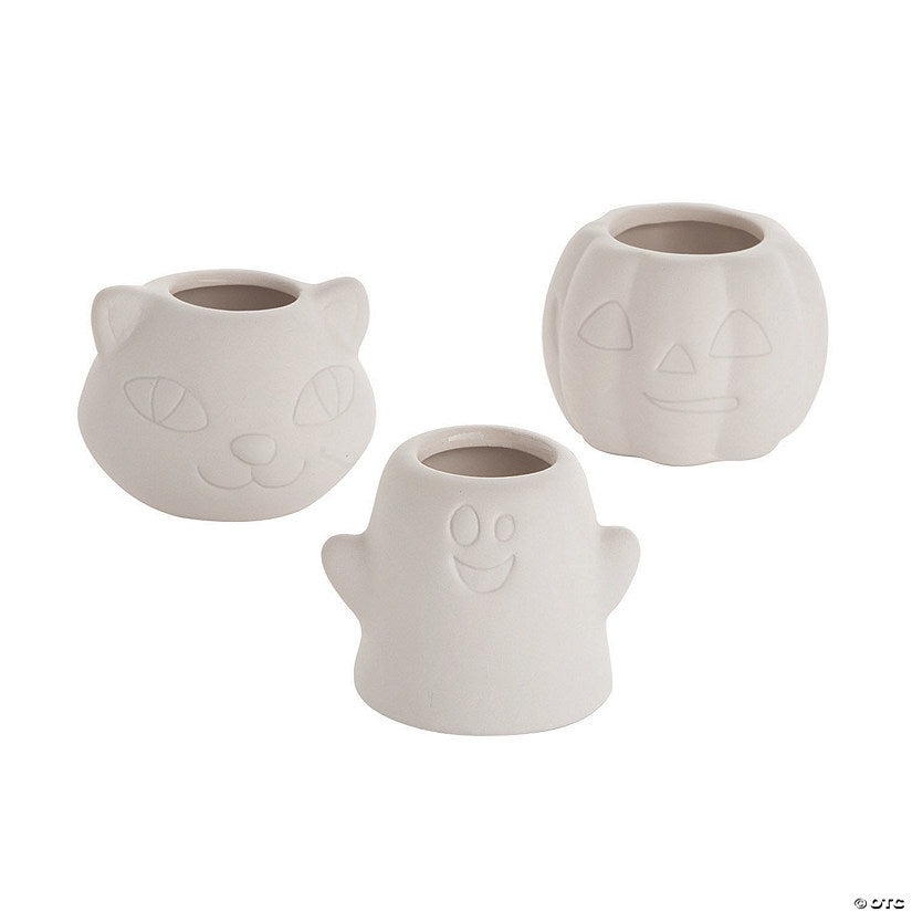 12 Piece(s): 2 1/2" x 2" DIY Mini Ceramic Halloween Character Planters - 12 Pc. | USA Decoration®