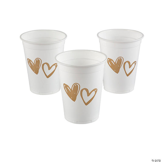 Bulk 50 Ct. White with Gold Hearts Plastic Cups