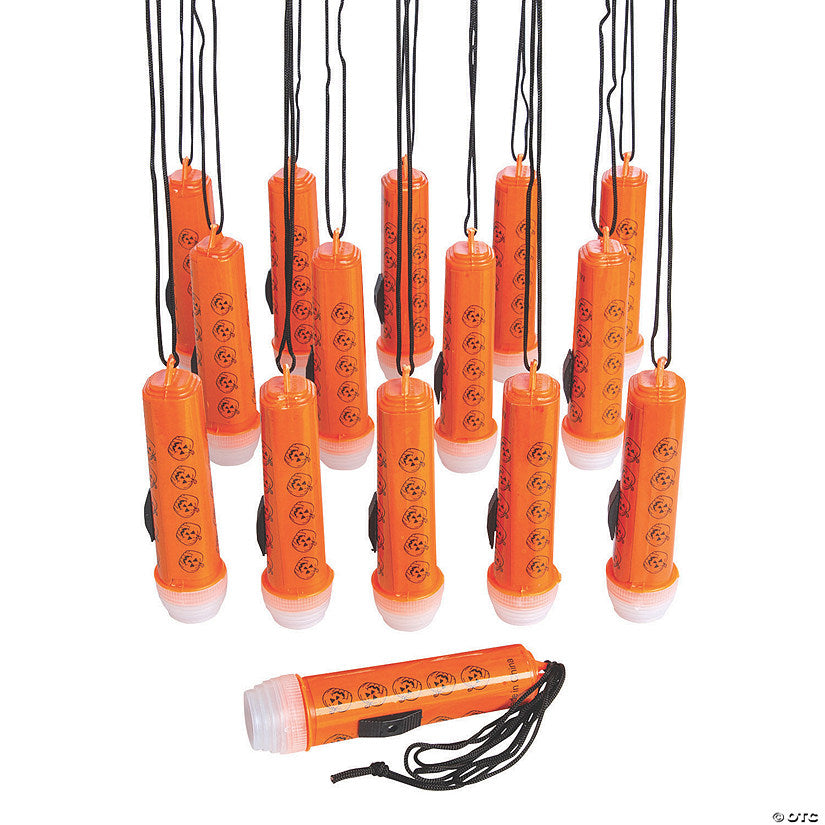 4" Bulk 144 Pc. Mini Halloween Orange Flashlights on a 30" Rope | USA Decoration®