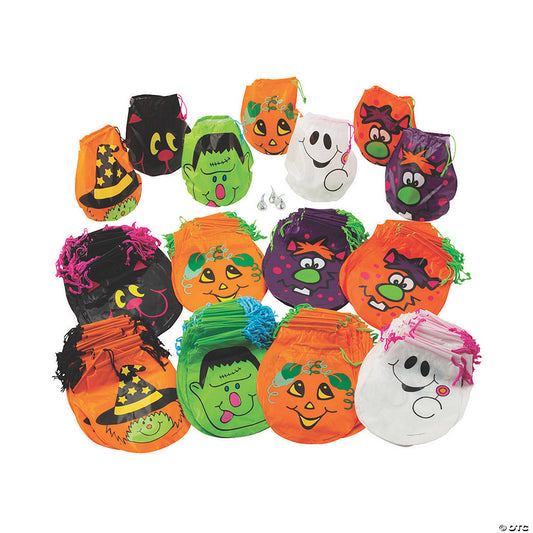 720 Piece(s): 7 1/4" x 8 1/2" Bulk 720 Pc. Grinning Halloween Plastic Drawstring Bags | USA Decoration®