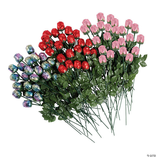 Bulk 72 Pc. Shiny Foil-Wrapped Chocolate Roses Assortment