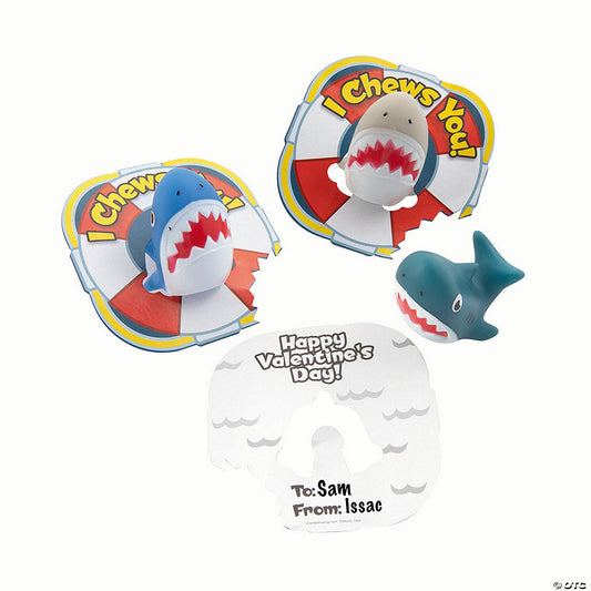 Mini Shark Finger Puppet Valentine Exchanges with Card for 12