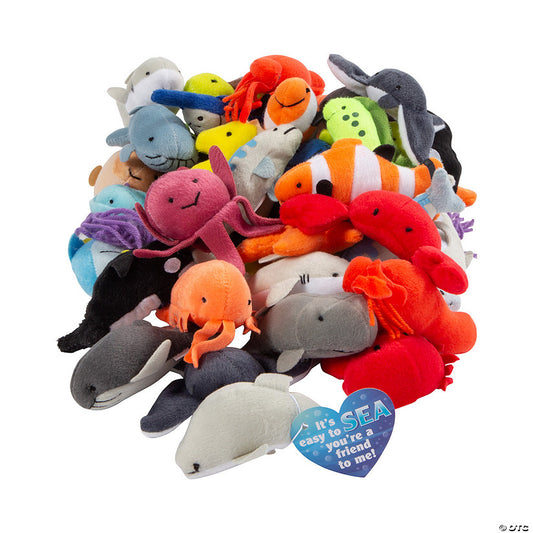 Mini Sea Life Stuffed Animals Valentine Exchanges with Card for 50 | USA Decoration®
