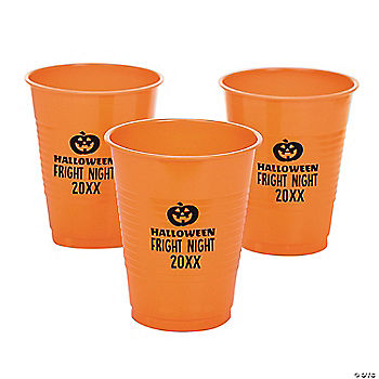16 oz. Orange Personalized Halloween Jack-O'-Lantern Disposable Plastic Cups - 40 Ct. | USA Decoration®
