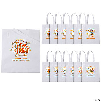 15" x 17" Large Personalized White Trick-or-Treat Nonwoven Tote Bags - 48 Pc. halloween