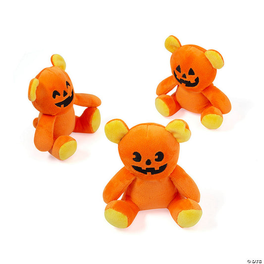 Per Dozen: 4 1/2" Halloween Jack-O’-Lantern Face Stuffed Bears - 12 Pc. | USA Decoration®
