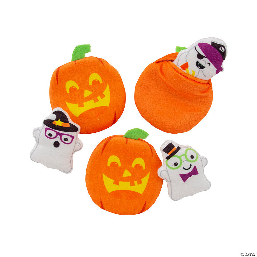 Per Dozen: Mini Halloween Stuffed Pocket Pumpkins with Ghosts - 12 Pc. | USA Decoration®