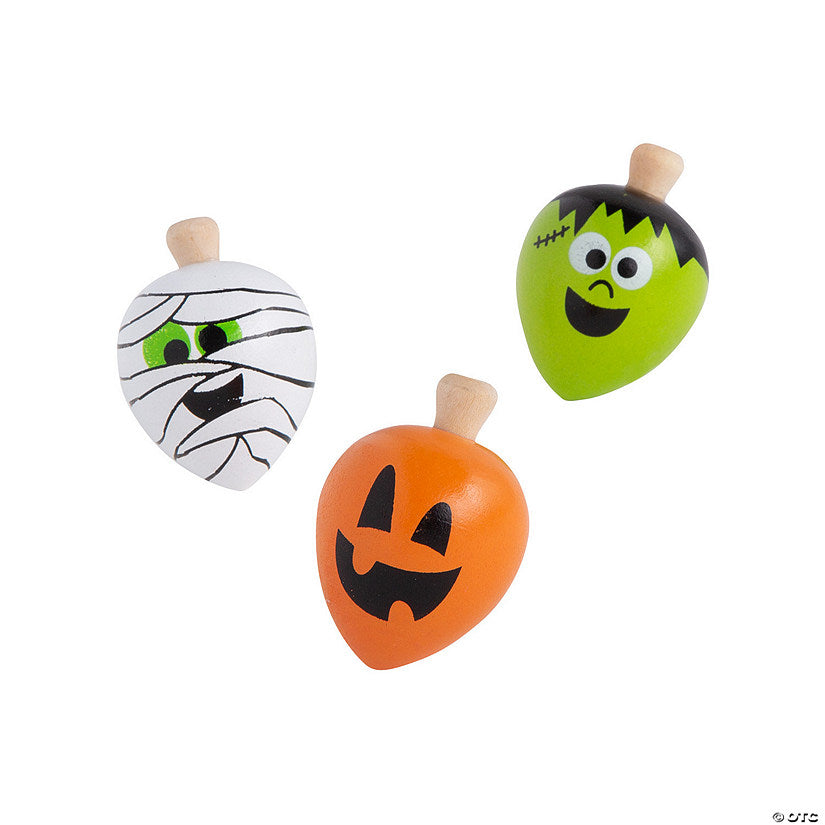 2" Happy Halloween Mummy, Jack-O'-Lantern Frankenstein Spin Tops - 12 Pc. | USA Decoration®
