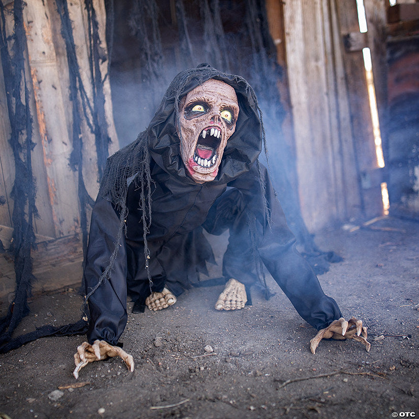 3 Ft. Animated Creepy Squatting Reaper Polyester Halloween Decoration | USA Decoration®