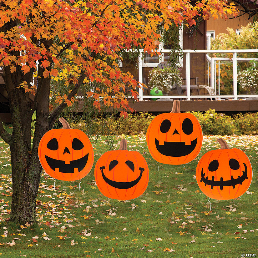 17" x 20" Halloween Jack-O’-Lantern Plastic Yard Signs - 4 Pc. | USA Decoration®