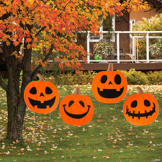 17" x 20" Halloween Jack-O’-Lantern Plastic Yard Signs - 4 Pc. | USA Decoration®