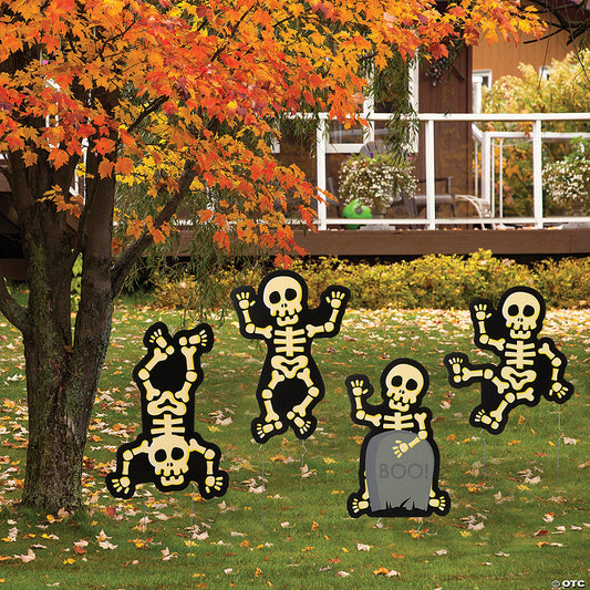 15 3/4" - 21 3/4" Halloween Skeleton Yard Signs - 4 Pc. | USA Decoration®