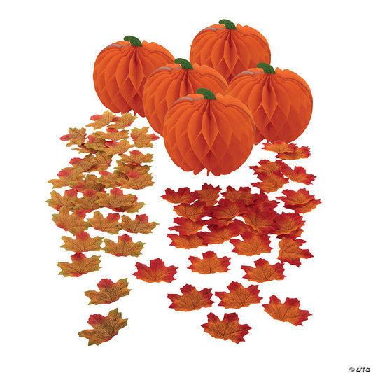 1 Set(s): 6" x 7 1/2 Pumpkin Honeycomb & Fall Leaves Centerpieces for 5 Tables | USA Decoration®