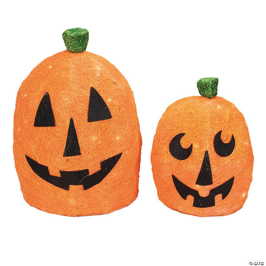 1 Set(s): Northlight Set of 2 Orange Lighted Sisal Pumpkins Outdoor Halloween Decorations | USA Decoration®