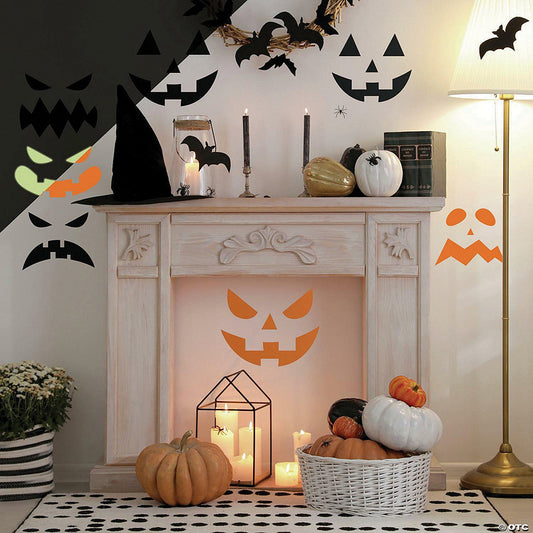 Roommates Halloween Pumpkin Faces Glow In The Dark Peel And Stick Wall Decals | USA Decoration®