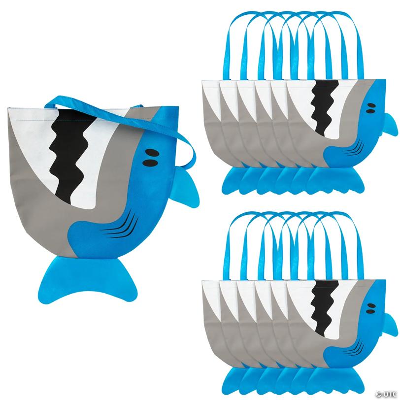 13 1/2" x 13" Large Shark Nonwoven Tote Bags - 12 Pc.